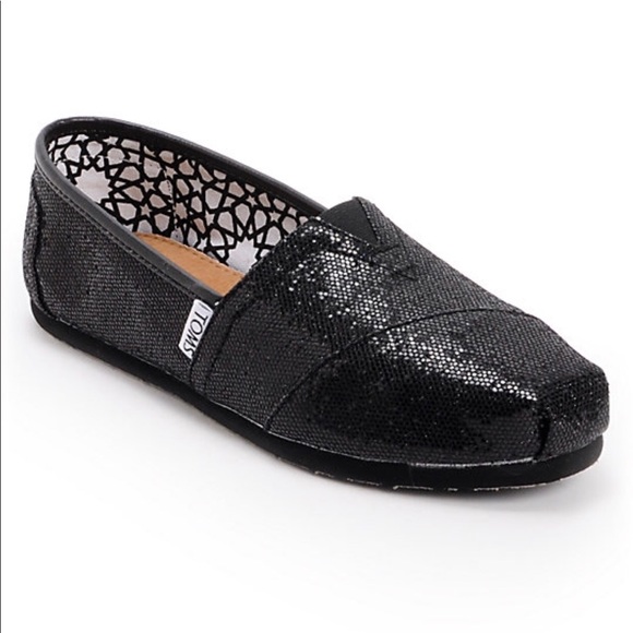 black glitter slip ons
